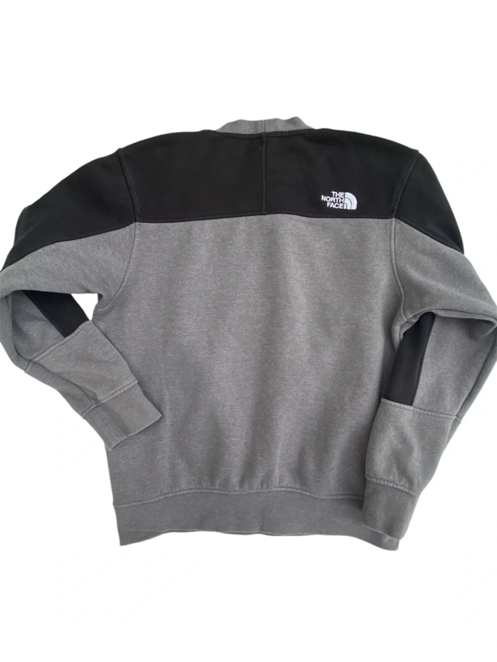 The North Face Men’s Gray and Black Crewneck Sweatshirt with Green Patch Medium